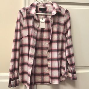 Pink and grey plaid button down shirt
